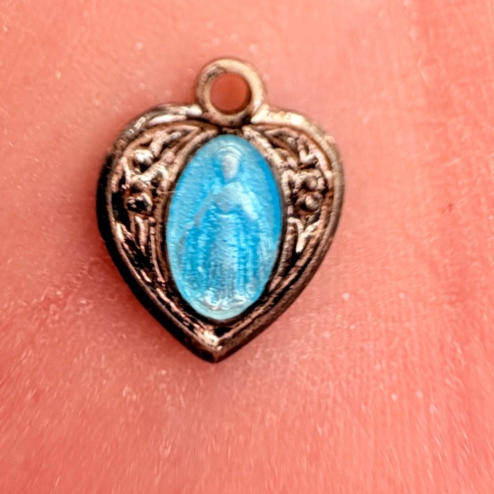 Unbranded Miraculous Medal Heart Charm OS Blue Silver Sterling Good Religious